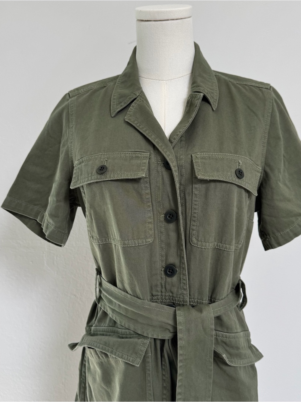 Madewell Utility Short-Sleeve Jumpsuit in Olive Green (Petite S) - Picture 7 of 14